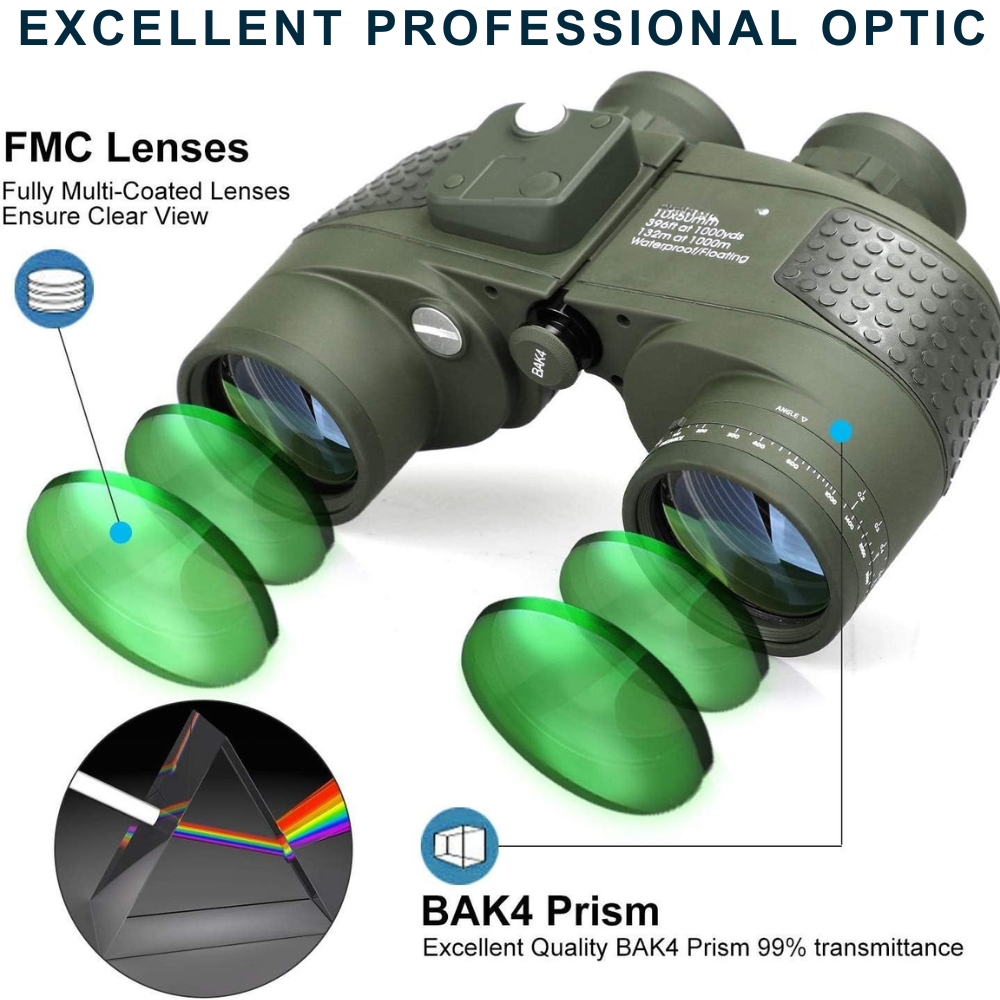 Military Binoculars 10x50 – Night Vision, Rangefinder & Built-in Compass – Waterproof & Ultra-Rugged