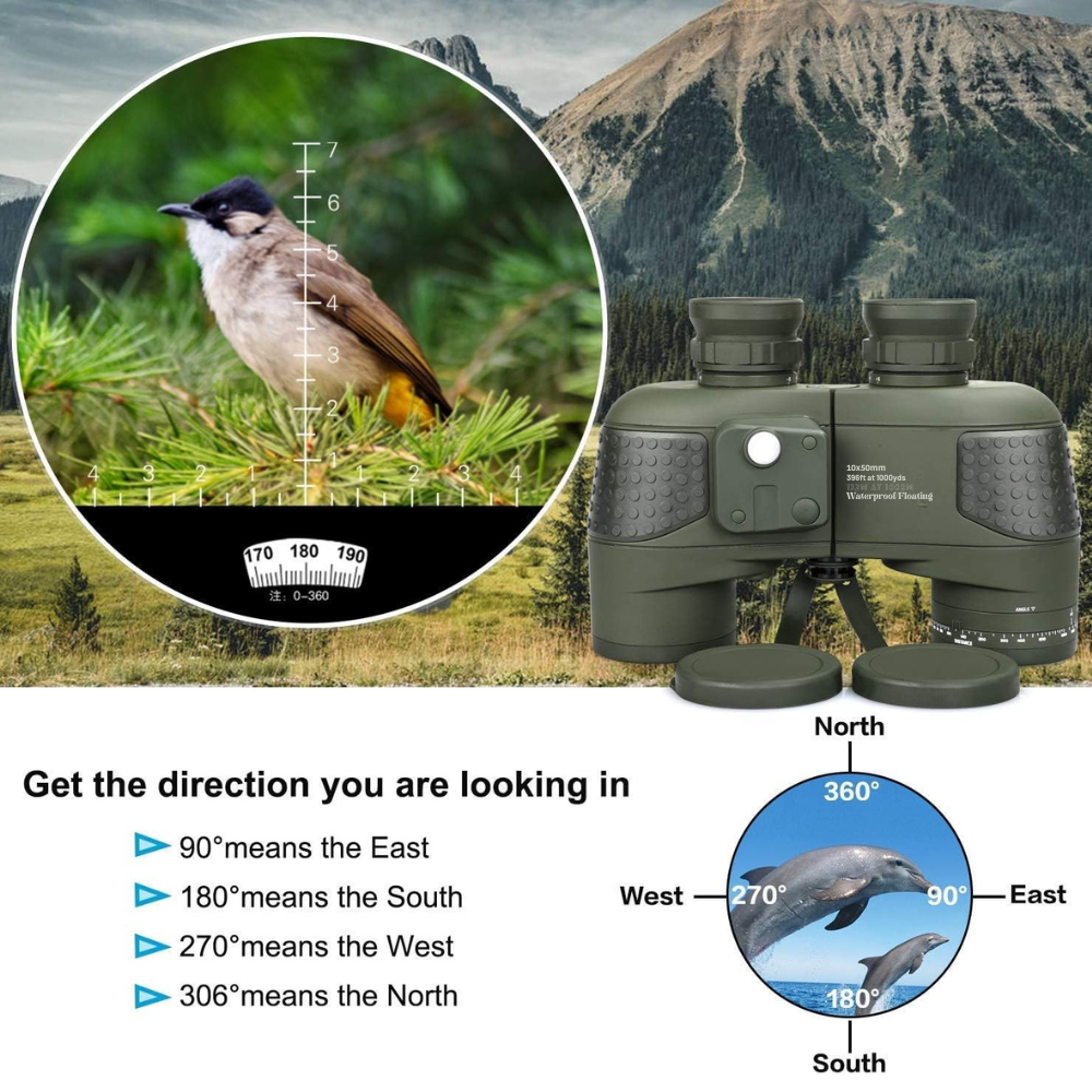 Military Binoculars 10x50 – Night Vision, Rangefinder & Built-in Compass – Waterproof & Ultra-Rugged